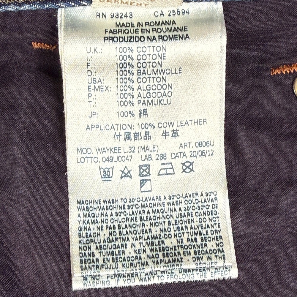 Diesel Industry Mens Button Fly Jeans 34x32 Waykee Straight Distress Worn Heels - Picture 10 of 16